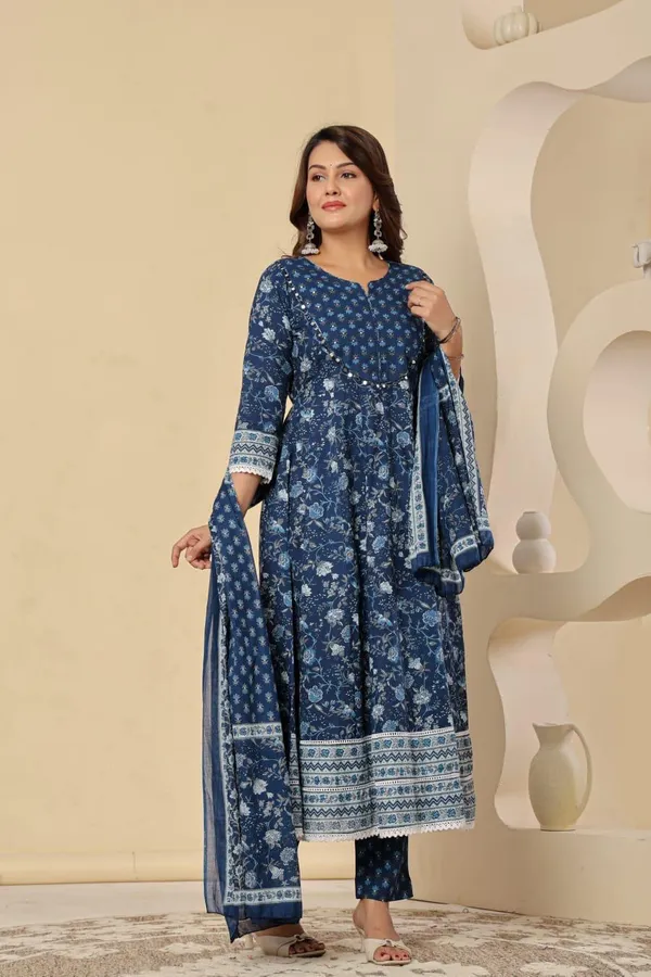 Indigo_Cotton_Floral_Printed_Anarkali_Kurta_Set_With_Dupatta