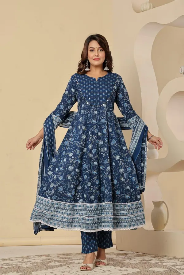 Indigo_Cotton_Floral_Printed_Anarkali_Kurta_Set_With_Dupatta