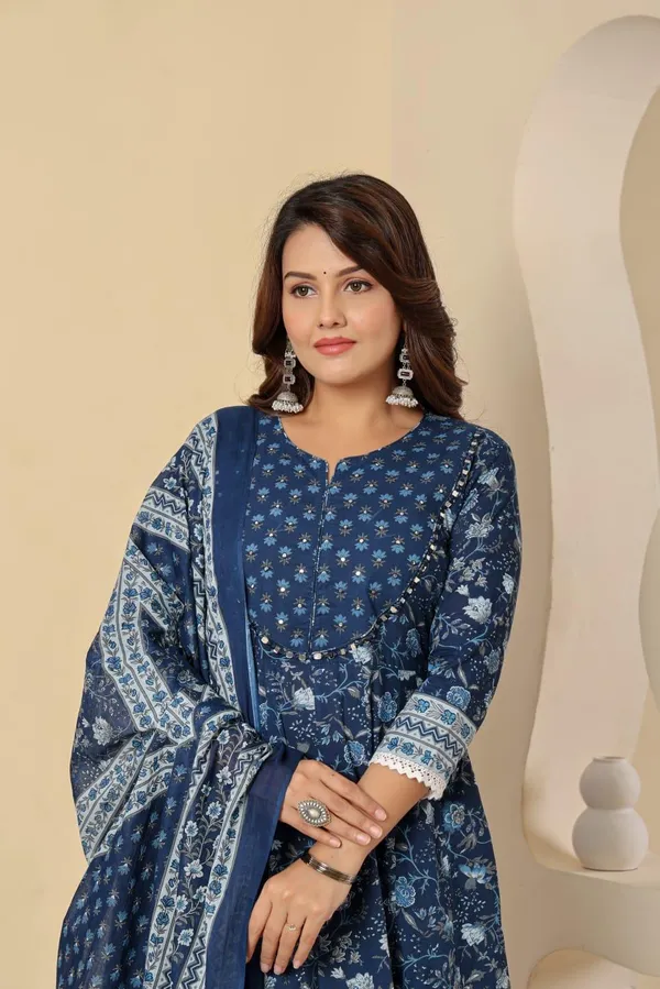 Indigo_Cotton_Floral_Printed_Anarkali_Kurta_Set_With_Dupatta