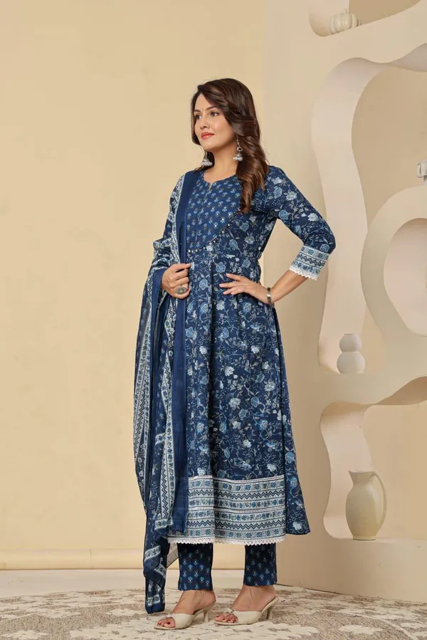 Indigo_Cotton_Floral_Printed_Anarkali_Kurta_Set_With_Dupatta