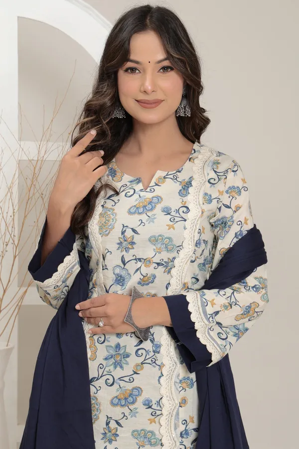 Off_White_Floral_Printed_Soft_Cotton_Kurta_Set_With_Dupatta