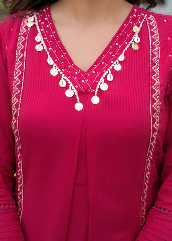Rani_Pink_Shell_&_Coin_Lace_Cotton_Kurta_Set