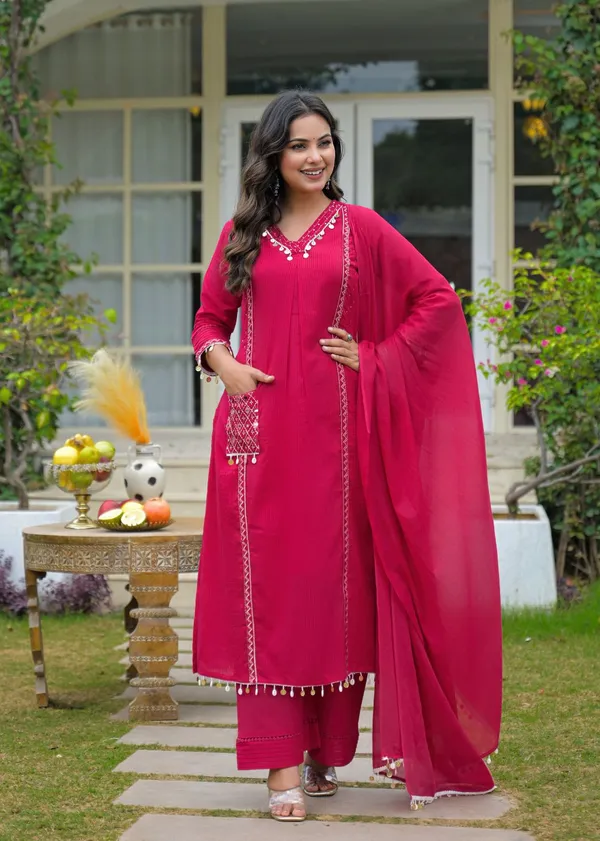 Rani_Pink_Shell_&_Coin_Lace_Cotton_Kurta_Set