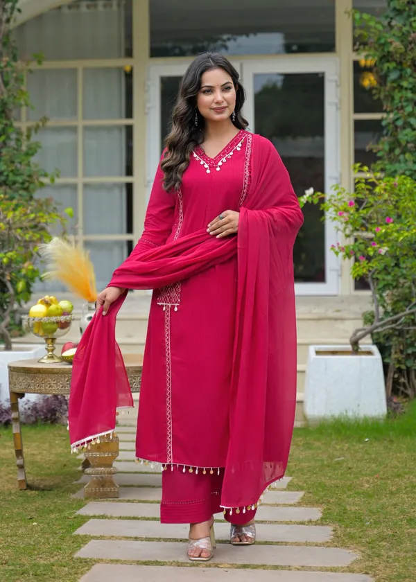 Rani_Pink_Shell_&_Coin_Lace_Cotton_Kurta_Set