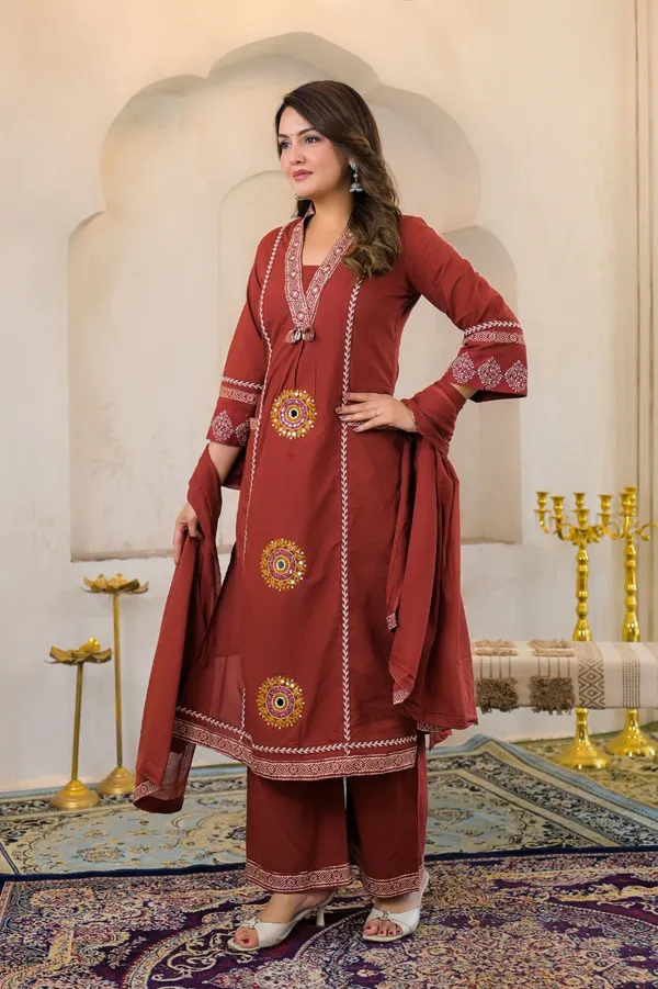 Rust_Red_Embroidered_Kurta_Set_With_Dupatta