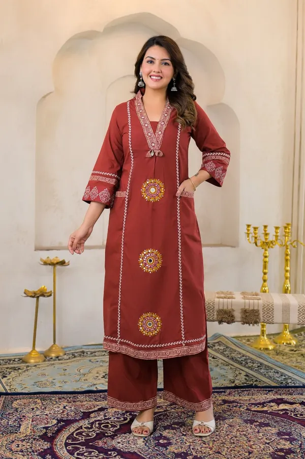 Rust_Red_Embroidered_Kurta_Set_With_Dupatta