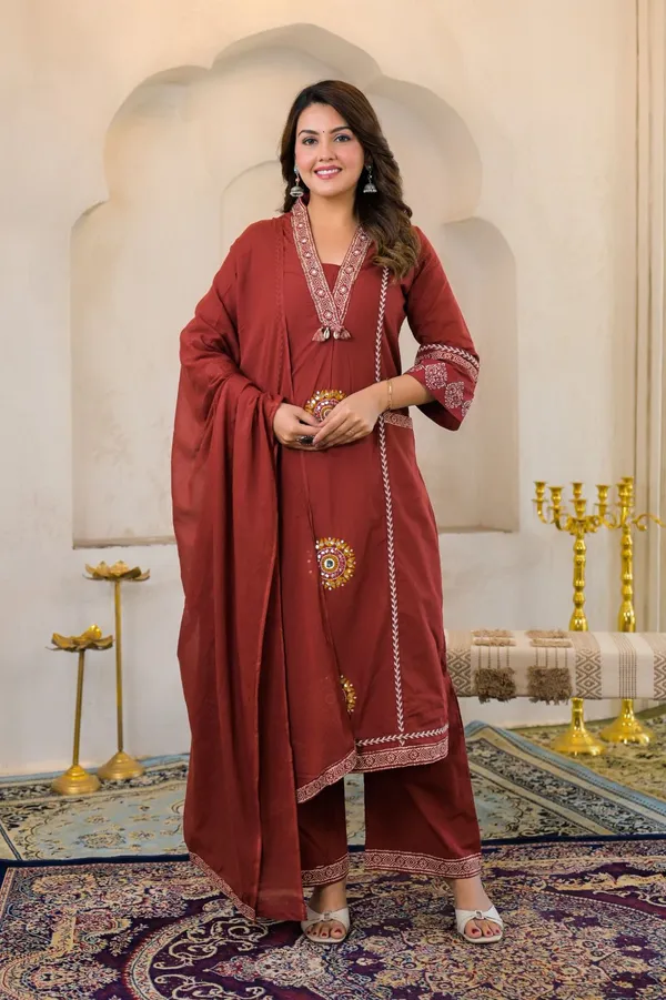 Rust_Red_Embroidered_Kurta_Set_With_Dupatta