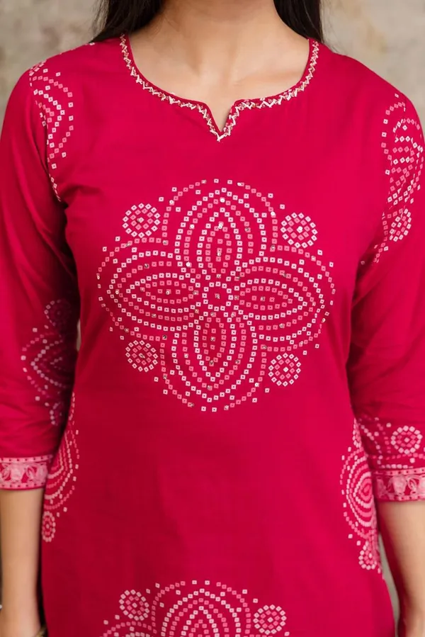 Rani_Pink_Bandhani_Printed_Cotton_Kurta_Pant_Dupatta_Set