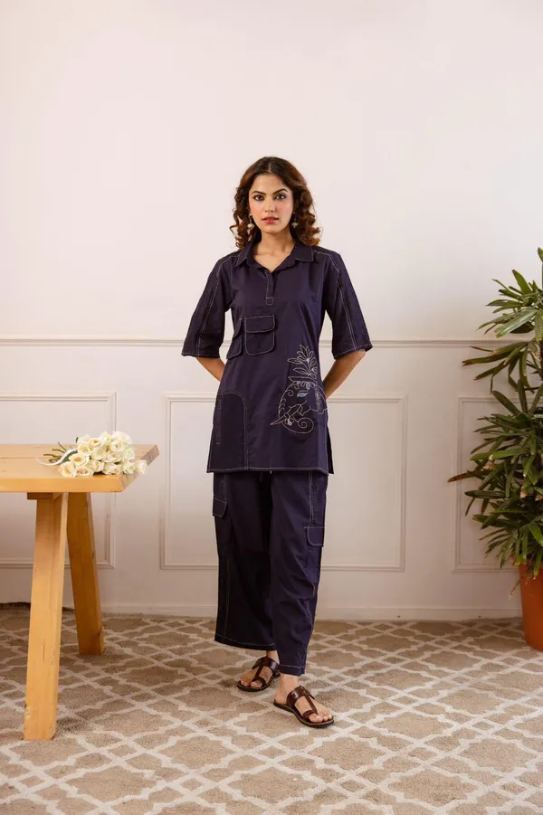 Navy_Blue_Cotton_Cargo_Style_Embroidered_Coord_Set