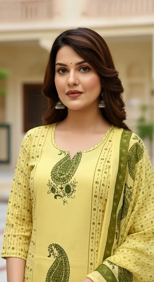 Yellow_Paisley_Printed_Cotton_Kurta_Set_With_Dupatta