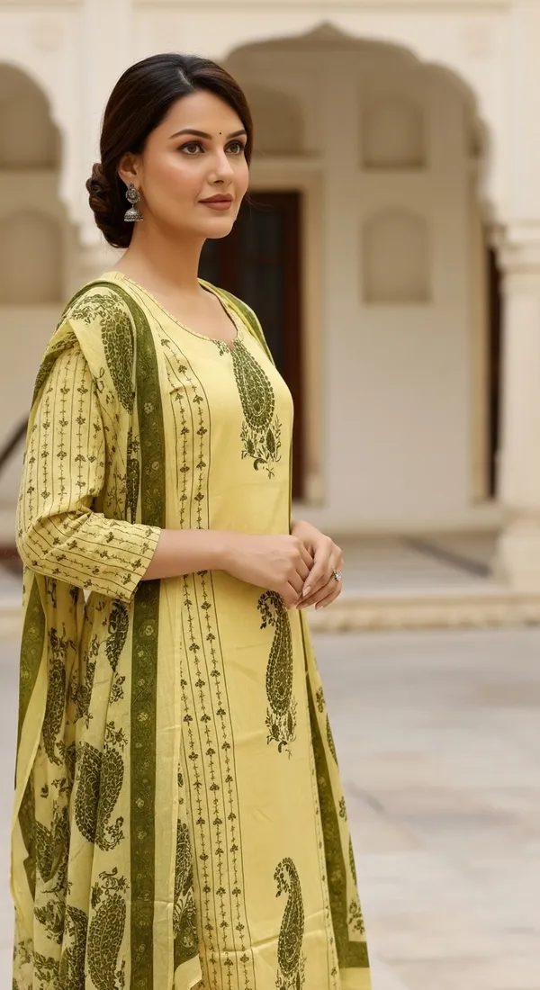 Yellow_Paisley_Printed_Cotton_Kurta_Set_With_Dupatta
