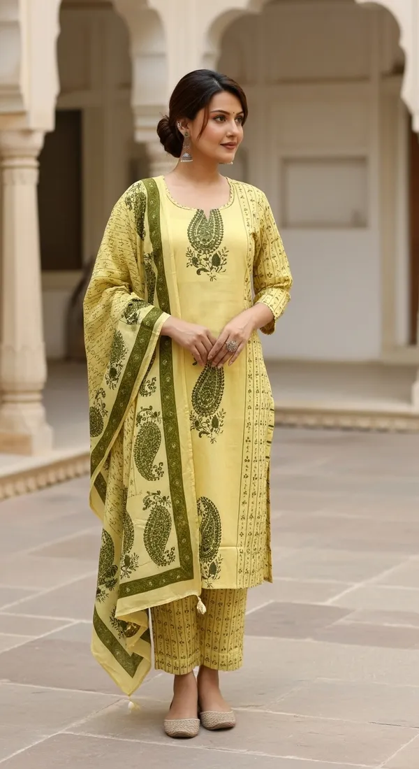 Yellow_Paisley_Printed_Cotton_Kurta_Set_With_Dupatta