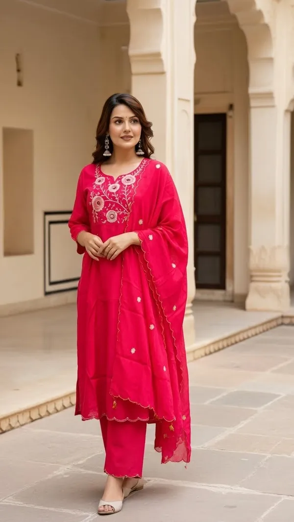 Rani_Pink_Mul_Chanderi_Floral_Embroidered_Suit_Set