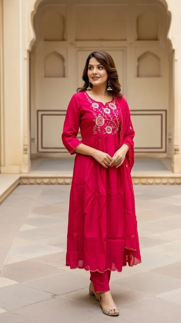 Rani_Pink_Mul_Chanderi_Floral_Embroidered_Suit_Set