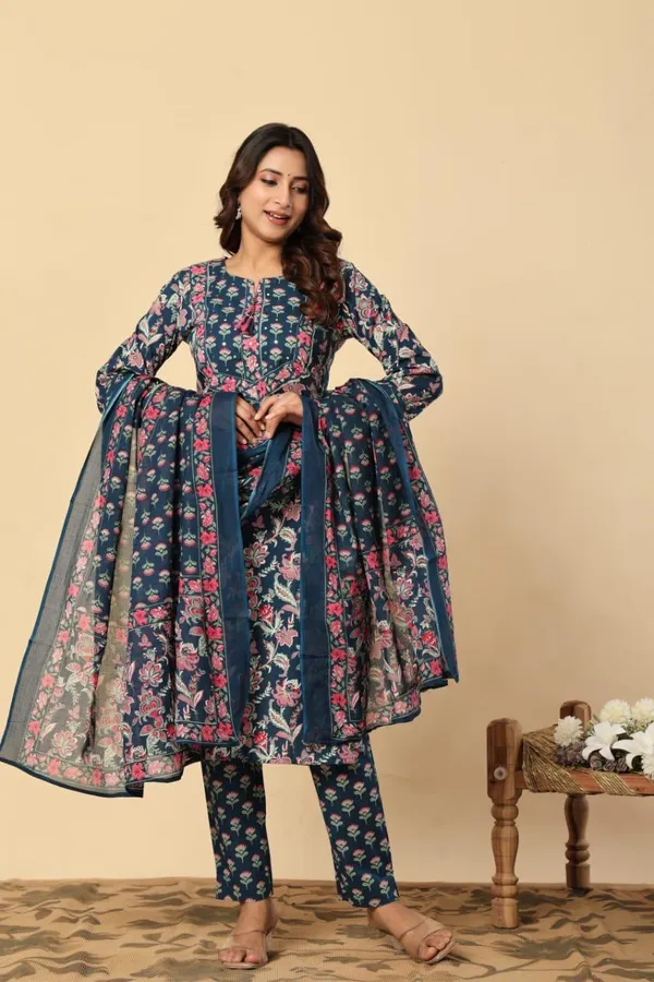 Navy_Floral_Straight_Kurta_Set_With_Matching_Dupatta