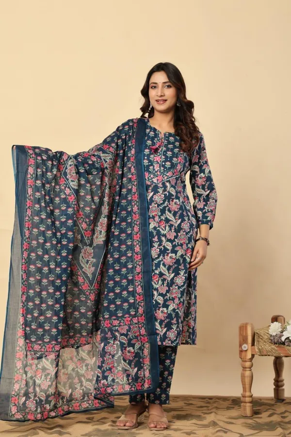 Navy_Floral_Straight_Kurta_Set_With_Matching_Dupatta