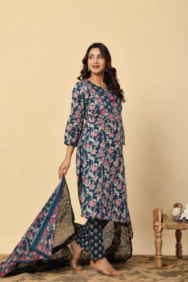 Navy_Floral_Straight_Kurta_Set_With_Matching_Dupatta