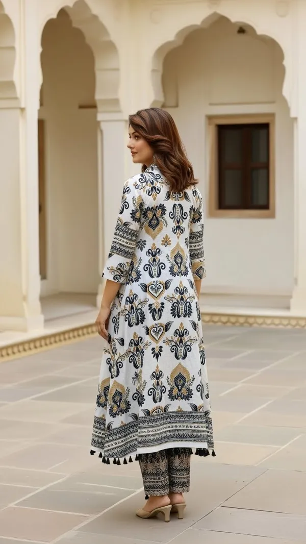 Ivory_&_Ochre_Ethnic_Motif_Pearl_Silk_A_Line_Kurta_Set