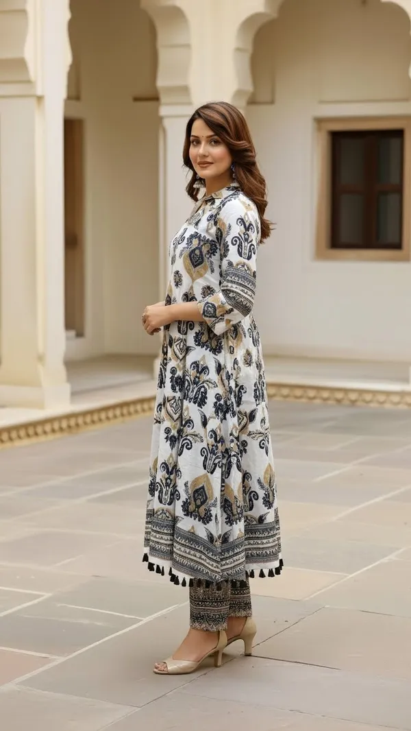Ivory_&_Ochre_Ethnic_Motif_Pearl_Silk_A_Line_Kurta_Set