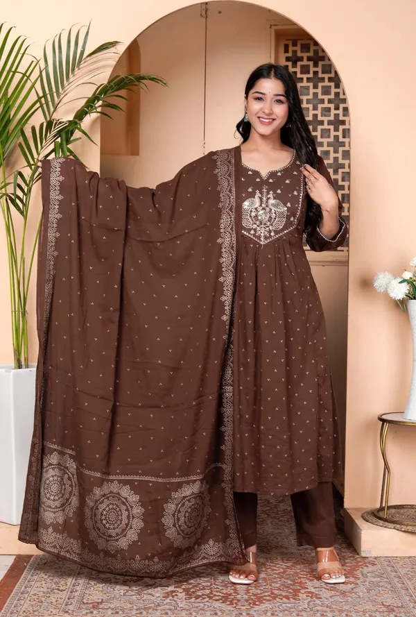 Brown_Peacock_Yoke_Embroidered_Cotton_Suit_Set