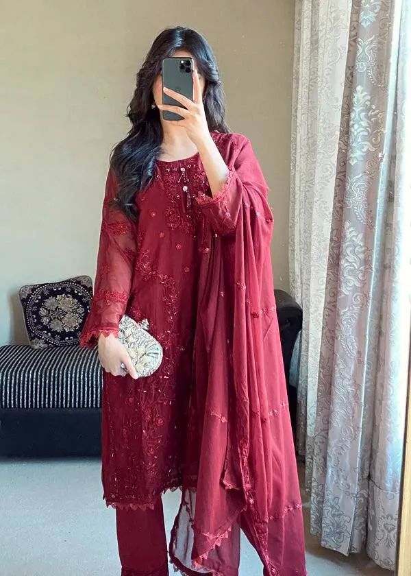 Red_Faux_Georgette_Kurta_Set_For_Women