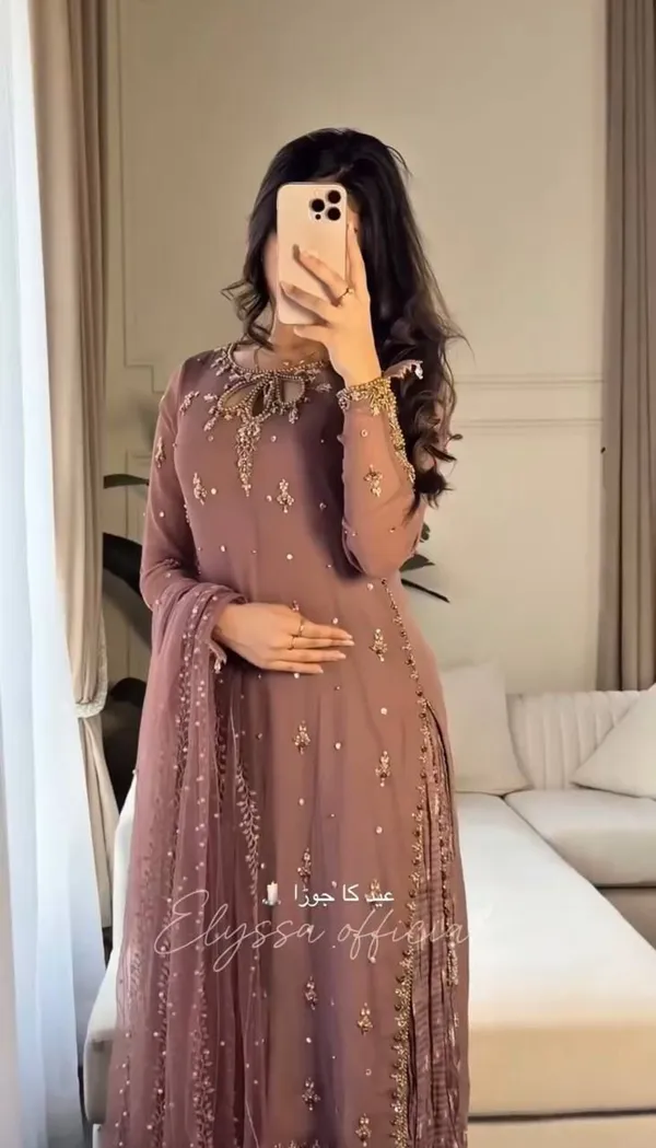 Brown_Heavy_Faux_Georgette_With_Heavy_Embroidered_Sequence_Work_With_Beads_Work_With_Full_Sleeve_For_Woman