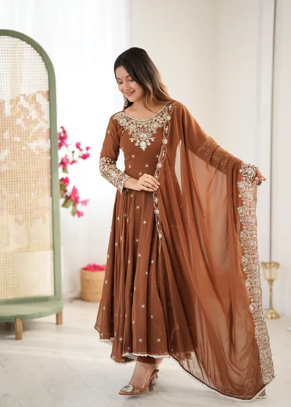 Elegant_Brown_Blomming_Faux_Embroidered_Anarkali_Gown_For_Women