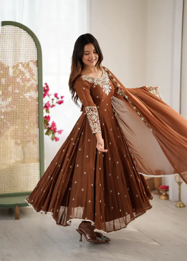 Elegant_Brown_Blomming_Faux_Embroidered_Anarkali_Gown_For_Women