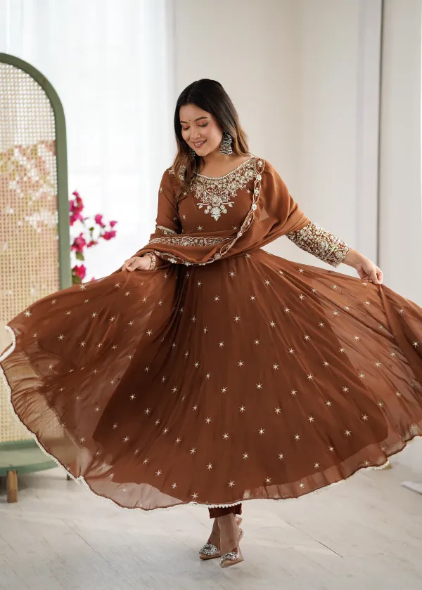 Elegant_Brown_Blomming_Faux_Embroidered_Anarkali_Gown_For_Women