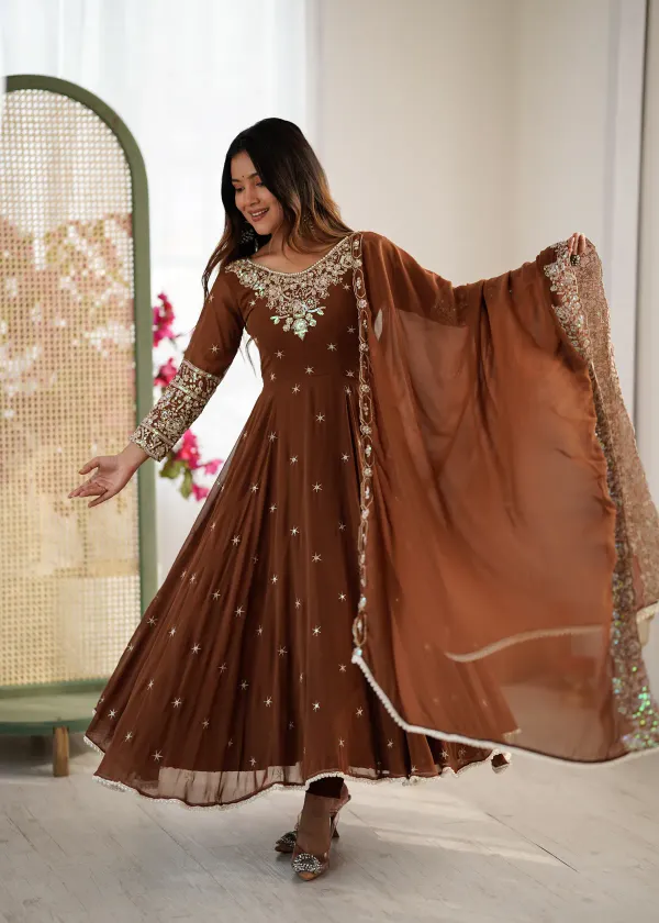 Elegant_Brown_Blomming_Faux_Embroidered_Anarkali_Gown_For_Women