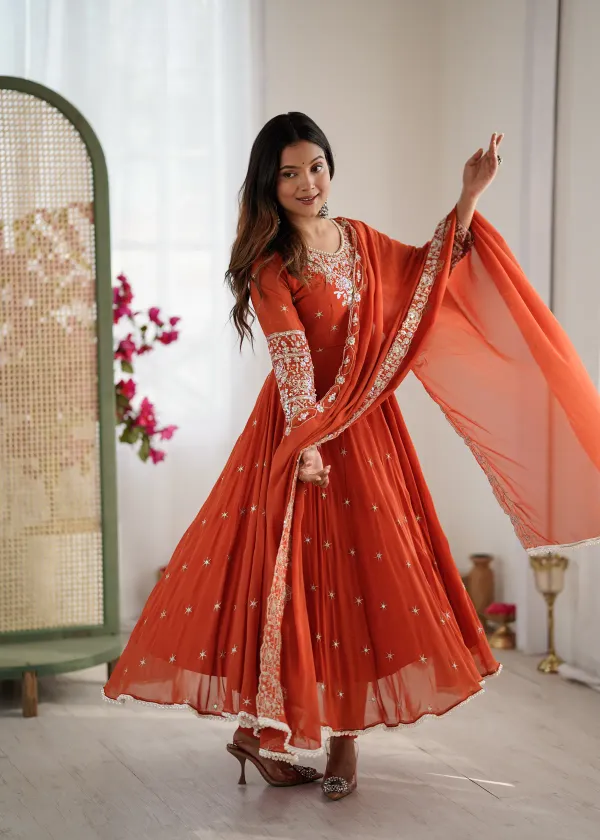 Elegant_Orange_Blomming_Faux_Embroidered_Anarkali_Gown_For_Women
