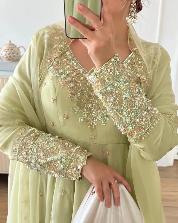 Light_Green_Heavy_Georgette_With_Full_Heavy_Embroidered_Rembo_Sequence_Work_With_Moti_Work_With_Sleeve_For_Women