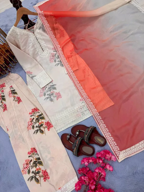 Peach_Faux_Georgette_Kurta_Set_For_Women