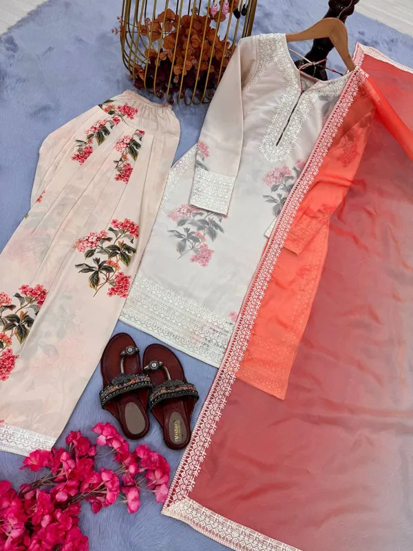 Peach_Faux_Georgette_Kurta_Set_For_Women