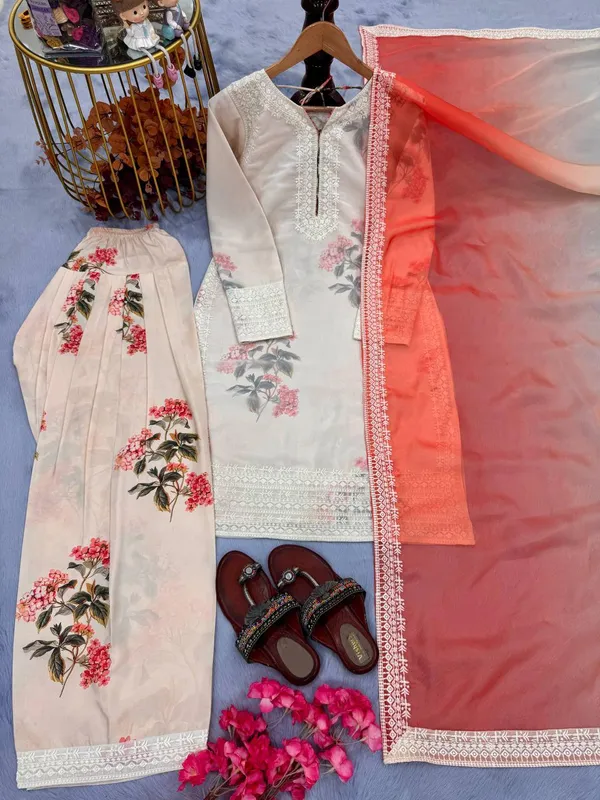 Peach_Faux_Georgette_Kurta_Set_For_Women