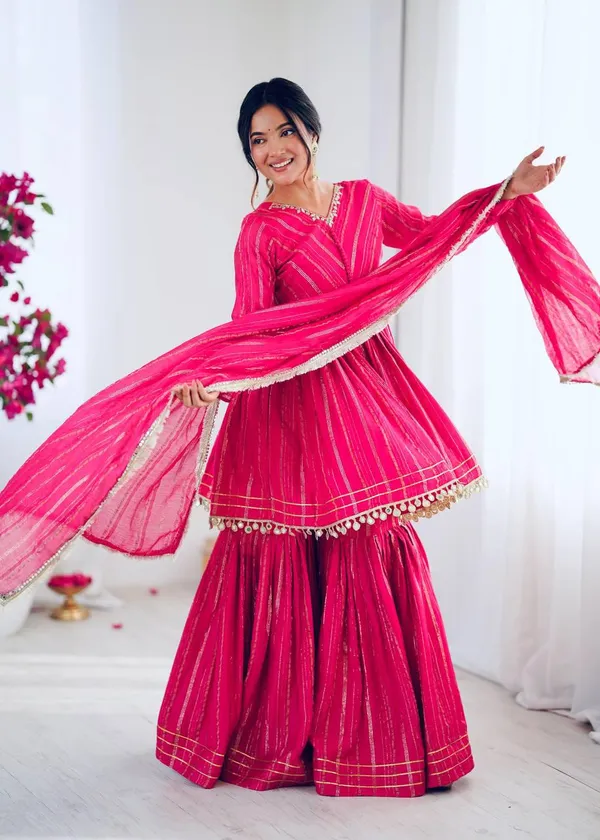 Perfect_For_Party_And_Wedding_Wear_Rani_Pink_Mal_Chanderi_Fabric_With_Real_Mirror_And_Hand_Work_With_Sleeve_For_Women