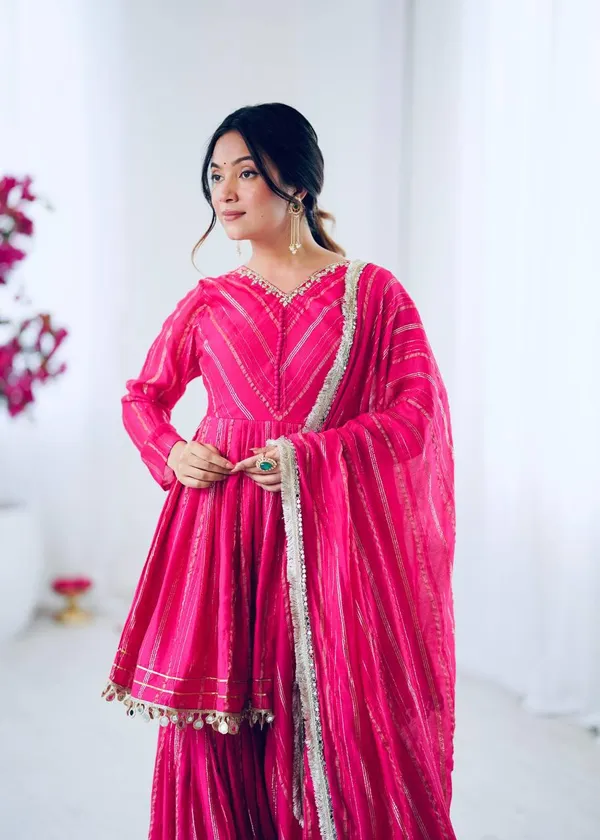 Perfect_For_Party_And_Wedding_Wear_Rani_Pink_Mal_Chanderi_Fabric_With_Real_Mirror_And_Hand_Work_With_Sleeve_For_Women