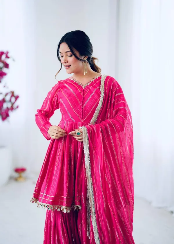 Perfect_For_Party_And_Wedding_Wear_Rani_Pink_Mal_Chanderi_Fabric_With_Real_Mirror_And_Hand_Work_With_Sleeve_For_Women