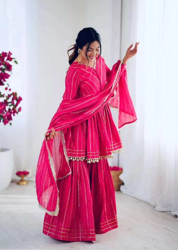 Perfect_For_Party_And_Wedding_Wear_Rani_Pink_Mal_Chanderi_Fabric_With_Real_Mirror_And_Hand_Work_With_Sleeve_For_Women