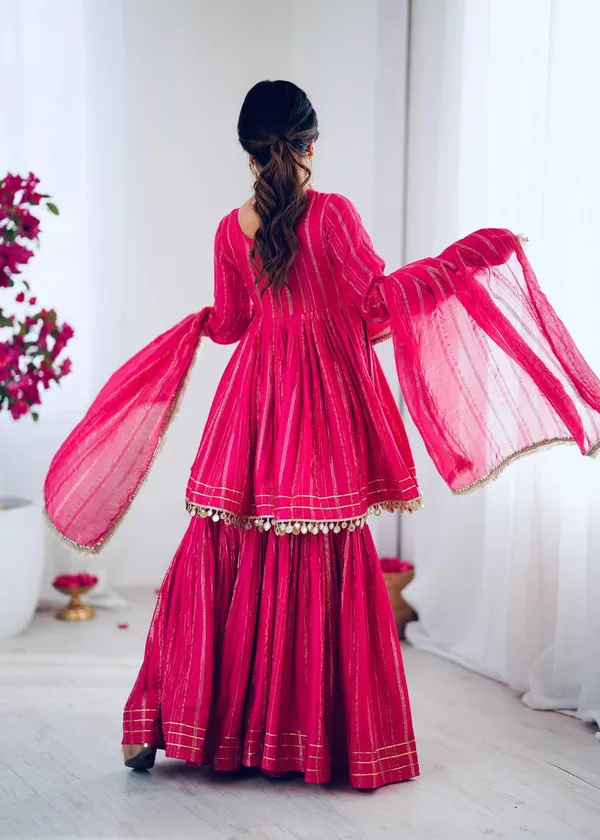 Perfect_For_Party_And_Wedding_Wear_Rani_Pink_Mal_Chanderi_Fabric_With_Real_Mirror_And_Hand_Work_With_Sleeve_For_Women