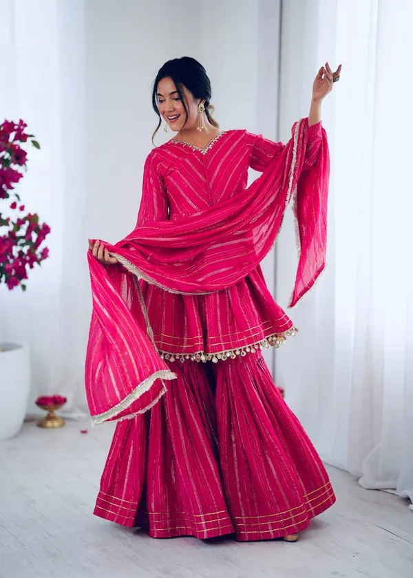 Perfect_For_Party_And_Wedding_Wear_Rani_Pink_Mal_Chanderi_Fabric_With_Real_Mirror_And_Hand_Work_With_Sleeve_For_Women