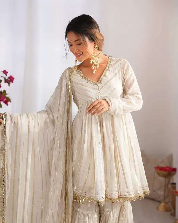 Perfect_For_Party_And_Wedding_Wear_White_Mal_Chanderi_Fabric_With_Real_Mirror_And_Hand_Work_With_Sleeve_For_Women