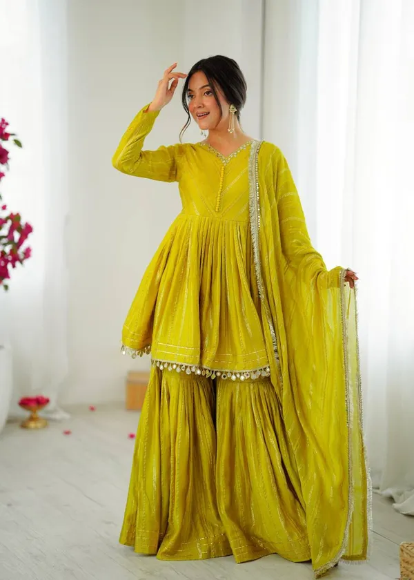 Perfect_For_Party_And_Wedding_Wear_Yellow_Green_Mal_Chanderi_Fabric_With_Real_Mirror_And_Hand_Work_With_Sleeve_For_Women