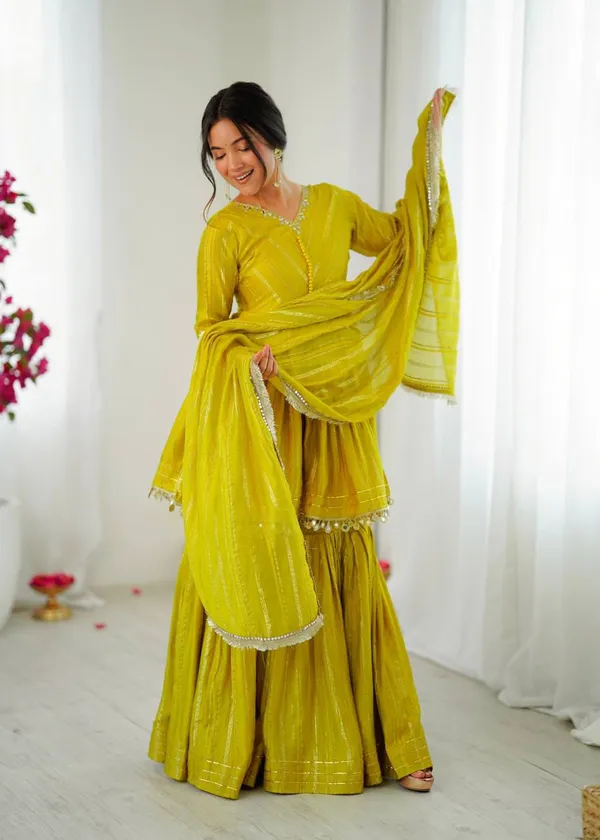 Perfect_For_Party_And_Wedding_Wear_Yellow_Green_Mal_Chanderi_Fabric_With_Real_Mirror_And_Hand_Work_With_Sleeve_For_Women