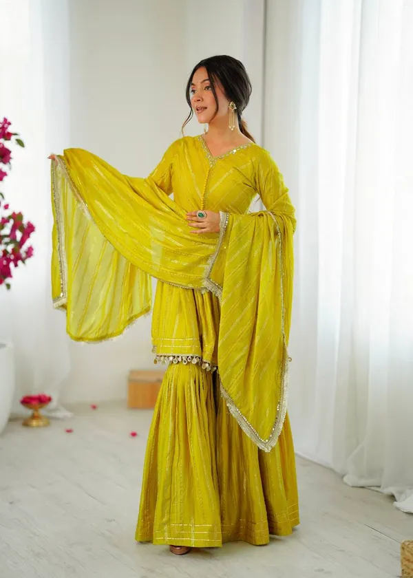 Perfect_For_Party_And_Wedding_Wear_Yellow_Green_Mal_Chanderi_Fabric_With_Real_Mirror_And_Hand_Work_With_Sleeve_For_Women