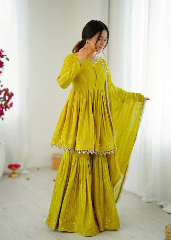 Perfect_For_Party_And_Wedding_Wear_Yellow_Green_Mal_Chanderi_Fabric_With_Real_Mirror_And_Hand_Work_With_Sleeve_For_Women