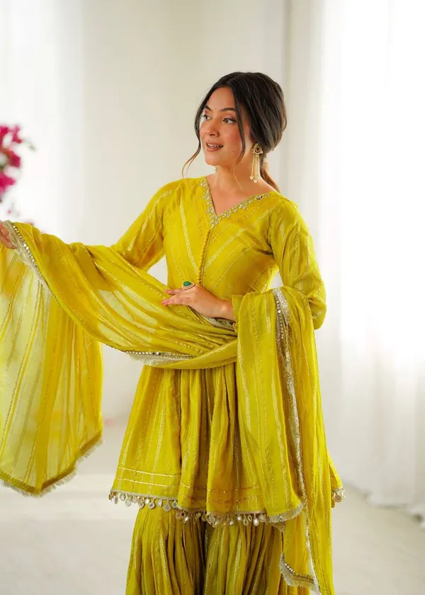 Perfect_For_Party_And_Wedding_Wear_Yellow_Green_Mal_Chanderi_Fabric_With_Real_Mirror_And_Hand_Work_With_Sleeve_For_Women