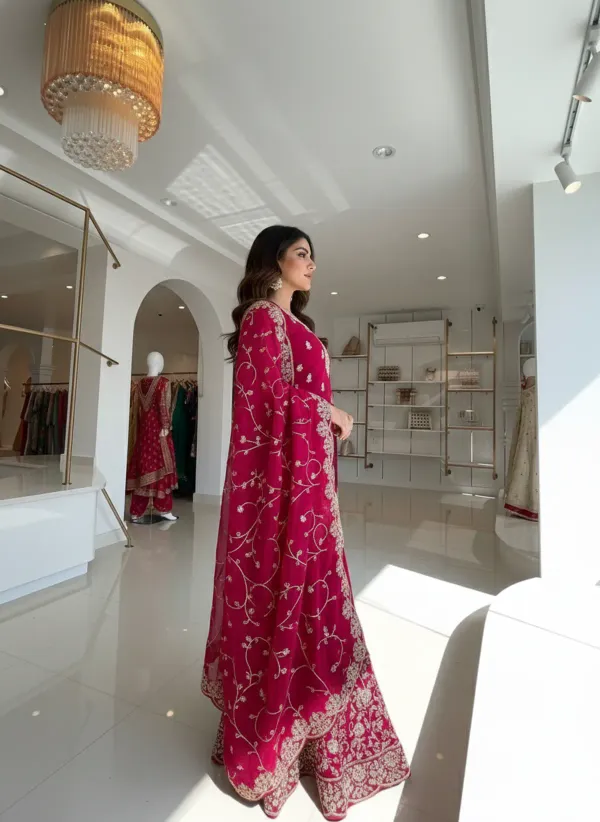 Premium_Rani_Pink_Jimmy_Cho_Sequence_With_Jari_And_Dori_Embroidery_With_Rivet_Moti_Work_Plazzoo_Set_For_Women