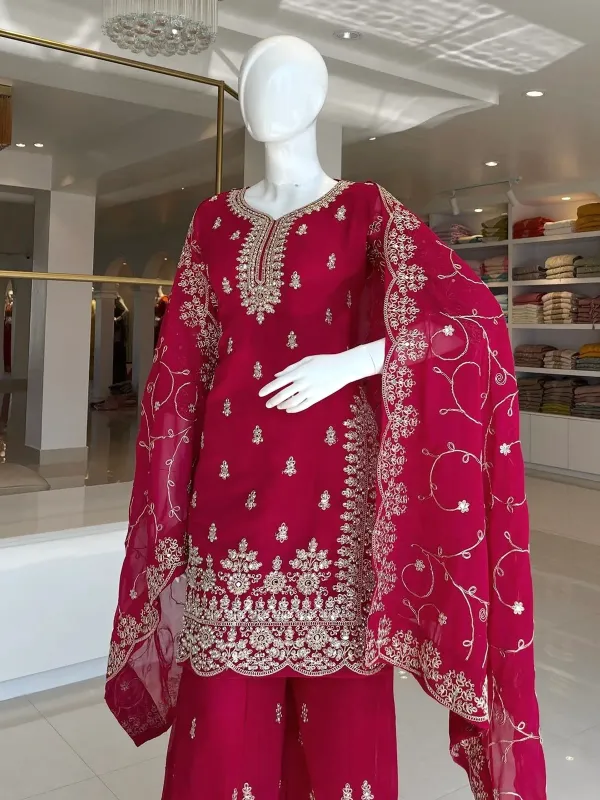 Premium_Rani_Pink_Jimmy_Cho_Sequence_With_Jari_And_Dori_Embroidery_With_Rivet_Moti_Work_Plazzoo_Set_For_Women