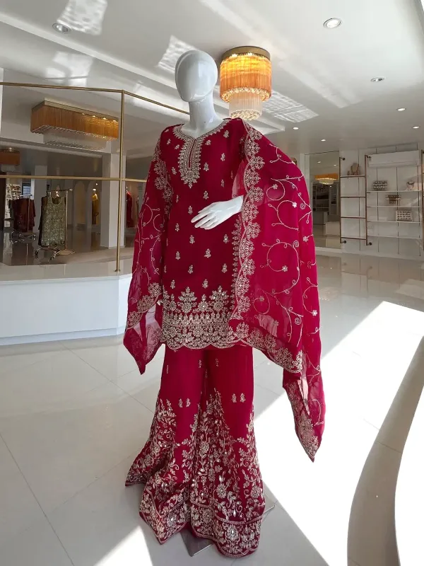 Premium_Rani_Pink_Jimmy_Cho_Sequence_With_Jari_And_Dori_Embroidery_With_Rivet_Moti_Work_Plazzoo_Set_For_Women